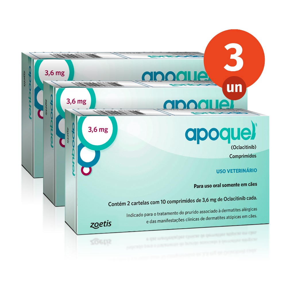 Kit 3 Apoquel 3,6mg 20 Comprimidos Dermatológico para Cães Zoetis