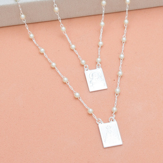 Escapulario Feminino Prata Perolas Nossa Senhora Aparecida e Sagrado Coração de Jesus Banhado em Oferta na Shopee
