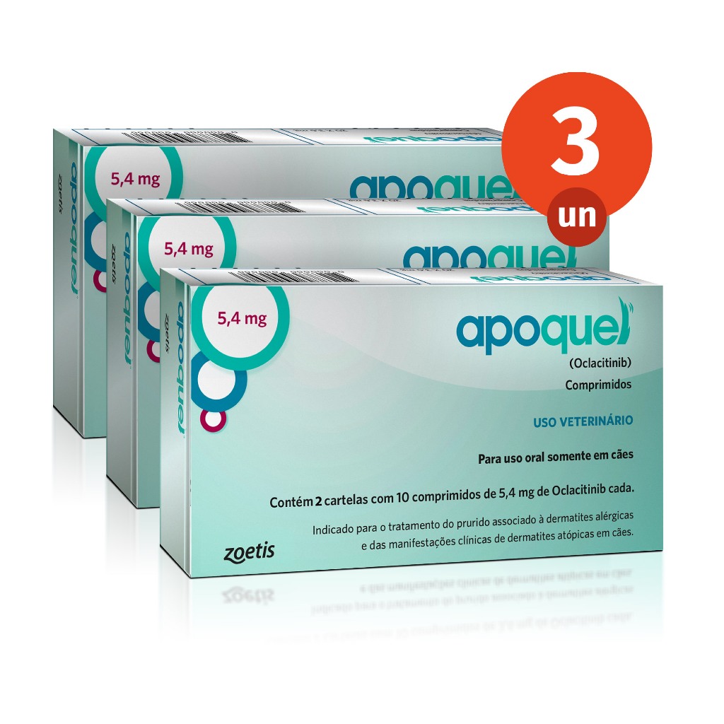Kit 3 Apoquel 5,4mg 20 Comprimidos Dermatológico para Cães Zoetis