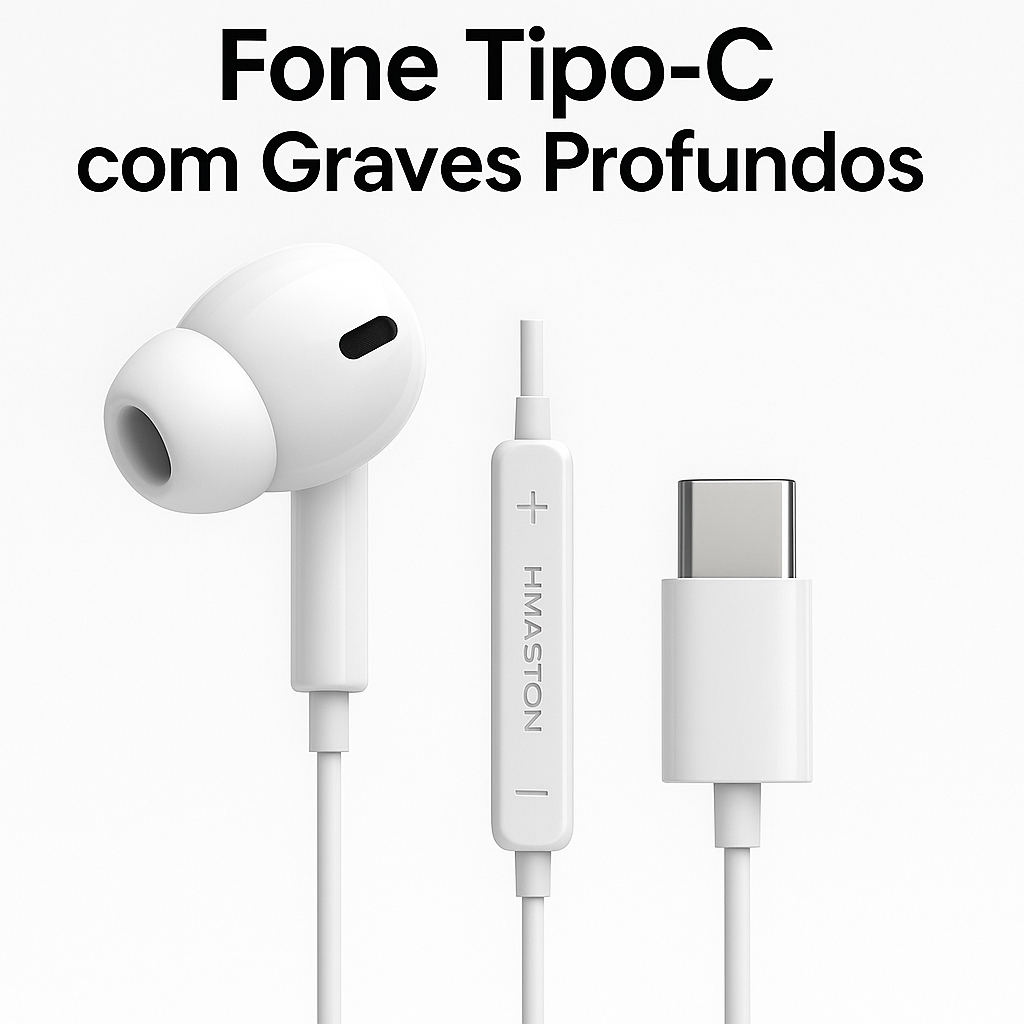 Fone de Ouvido Tipo-C H’Maston com Microfone HD, Graves Profundos e Isolamento de Ruído