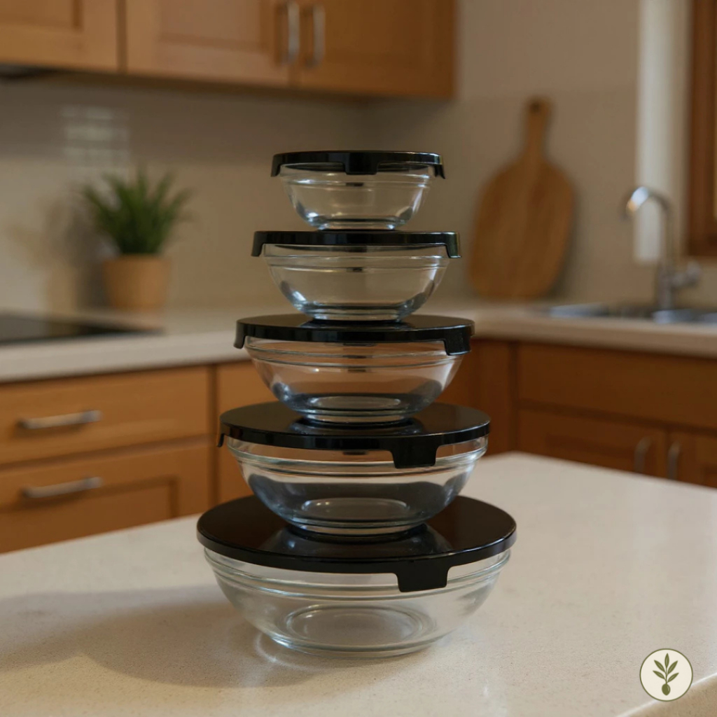 Conjunto Tigela Vidro Bowl Marmita Tampa 5 Peças Pote Hermético