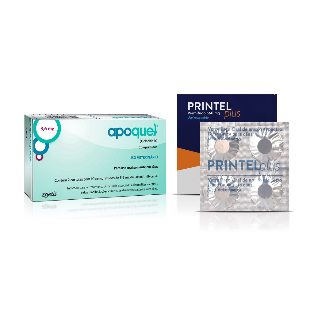 Kit Apoquel 3,6mg + Vermífugo Printel Plus 4 Comprimidos (PRINTEL PLUS CARTELA)