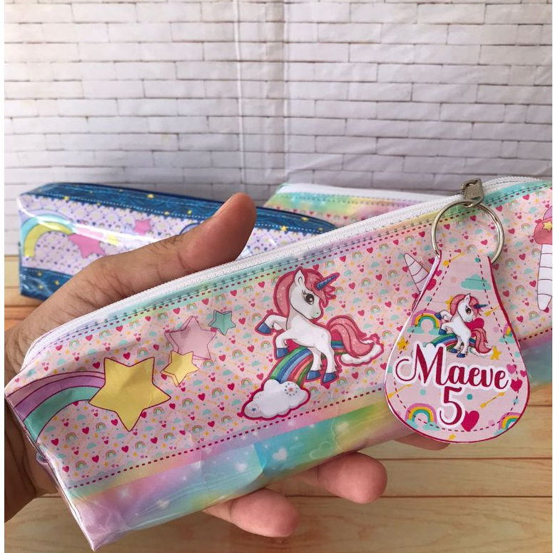 10 Estojos Infantis Personalizados Unicórnio Colorido com Arco-Íris | Lembrancinha Festa Aniversário Menina