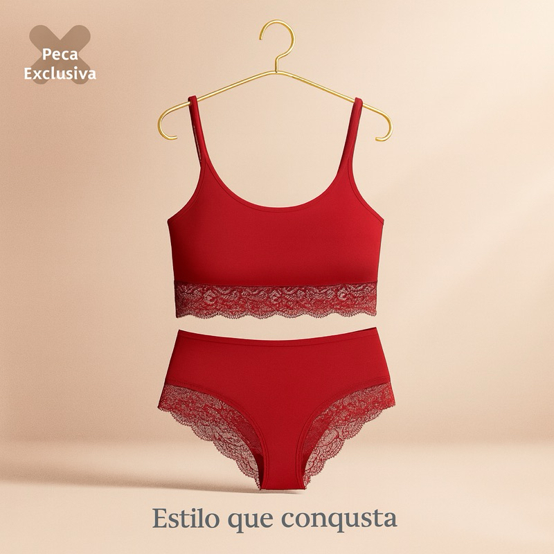 Conjunto Espera Marido Plus Size Cropped em Renda e Calcinha Caleçon Conforto Ternura Íntima
