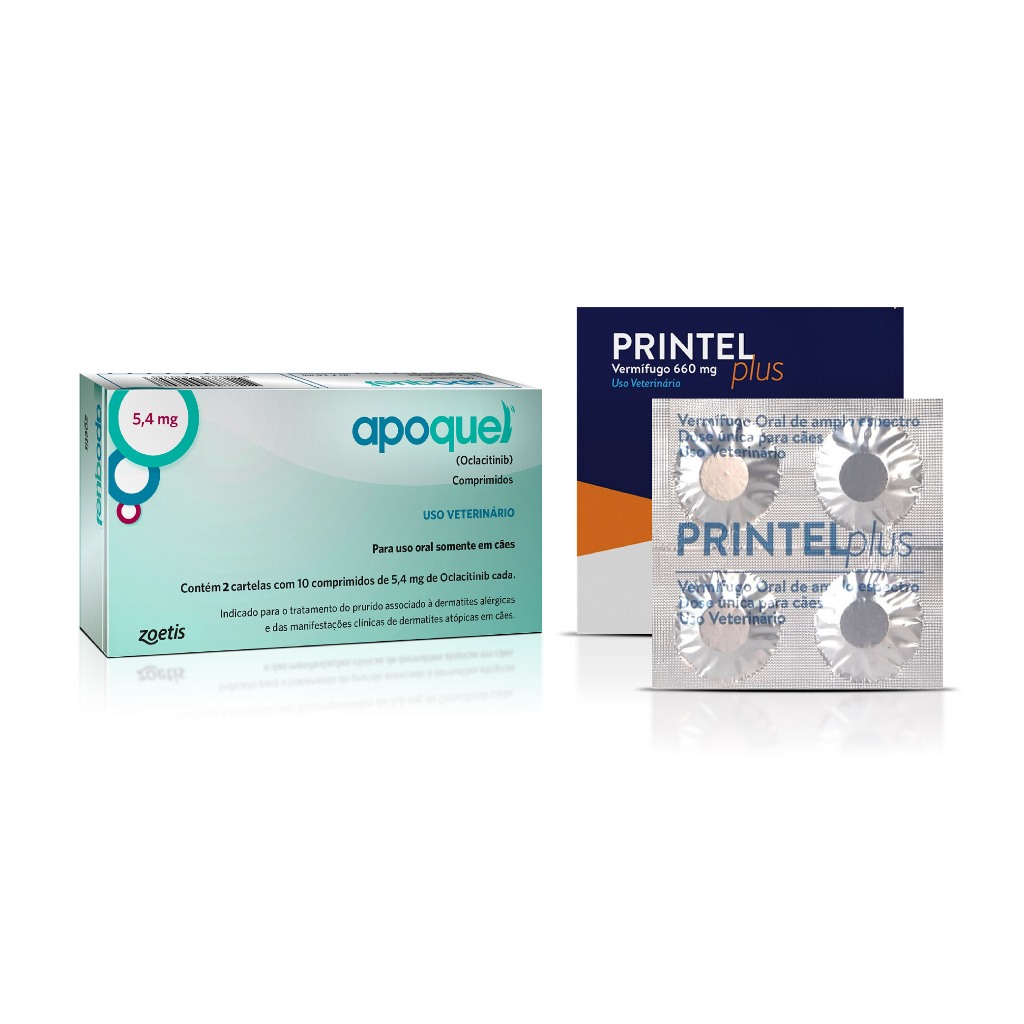 Kit Apoquel 5,4mg + Vermífugo Printel Plus 4 Comprimidos (PRINTEL PLUS CARTELA)