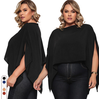 Blusa Cropped Bata Capa Plus Size Multiformas Boho Assimétrica Morcego Elegante Casual Com Top Faixa em Oferta na Shopee