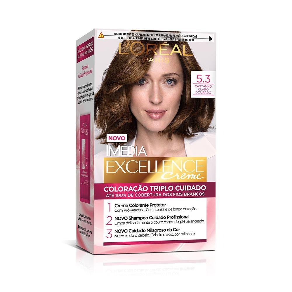 Tinta De Cabelo Imédia Tintura Excellence 5.3 Castanho Claro Dourado em Oferta na Shopee