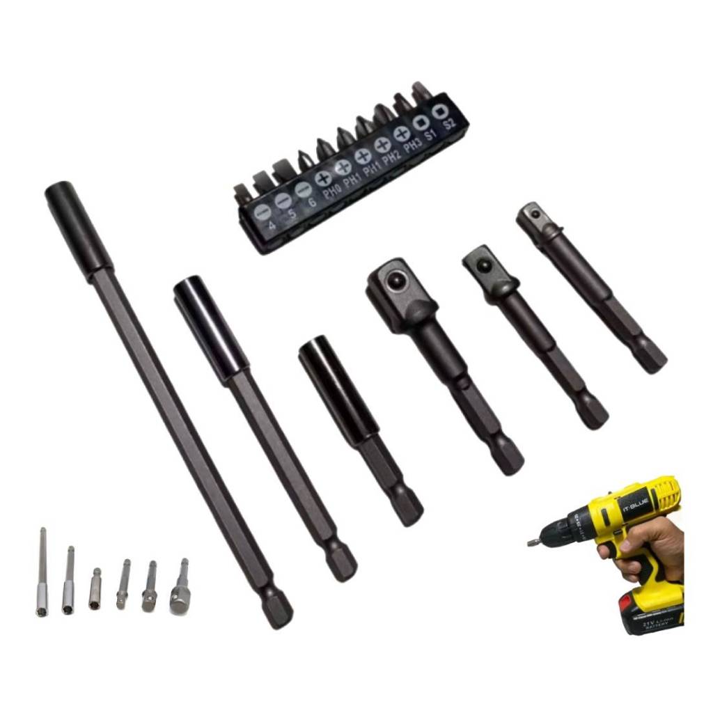 Jogo de BITS E ADAPTADORES em Aço Cromo Vanadium 16 PEÇAS em Oferta na Shopee