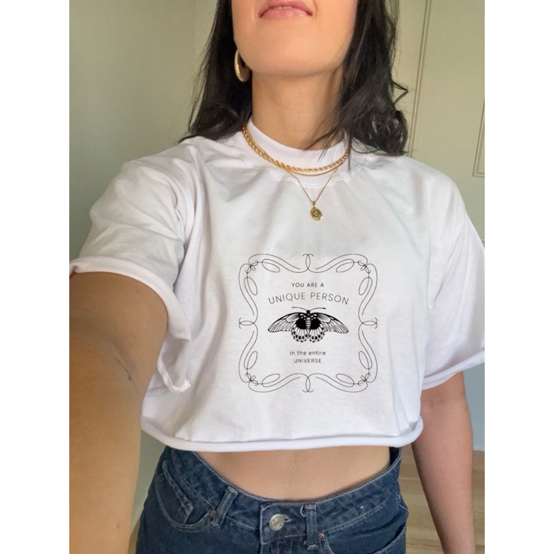 Oversize Feminino Cropped 100% Algodão Branco Preto Básico Confortável Estiloso Gola Alta Delicado Versátil