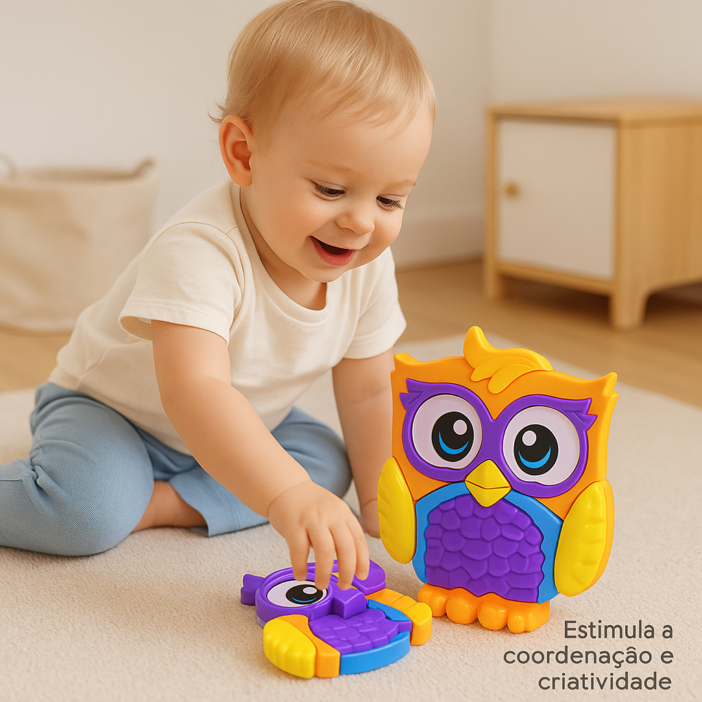 Quebra Cabeça Infantil Coruja Madeira | Brinquedo Educativo Pedagógico Crianças 3 Anos