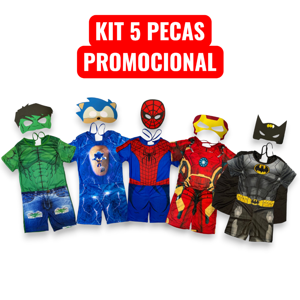 Kit 5 Fantasias Infantis Masculinas - Com Máscara Curta Para Festa e Brincadeira em Oferta na Shopee