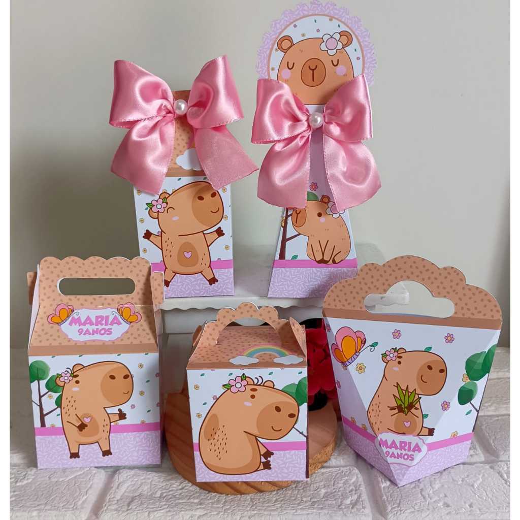 Kit Caixas Capivara - Personalizada com nome - Aniversário (PEGUE E MONTE) Lembrancinha