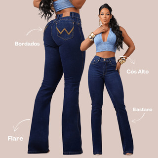 Calça Feminina Jeans Flare Cós Alto Com Lycra Levanta Bumbum Lançamento Country