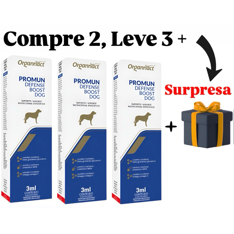 Kit Com 3 Und Promun Defense Boost Dog 9ml - Organnact + Surpresa
