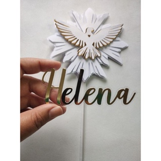 Topo de bolo Crisma - Divino Espírito Santo - Batizado nome personalizado em Oferta na Shopee