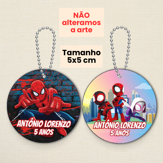 Tag 5CM com Correntinha HOMEM ARANHA | Personalizada com Nome e Idade para Lembrancinhas