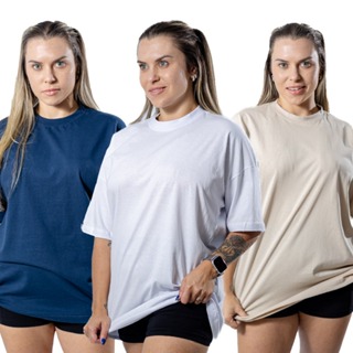 Kit 3 Camiseta Oversized Feminina Premium 100% Algodão Conforto E Estilo Para Academia & Casual em Oferta na Shopee