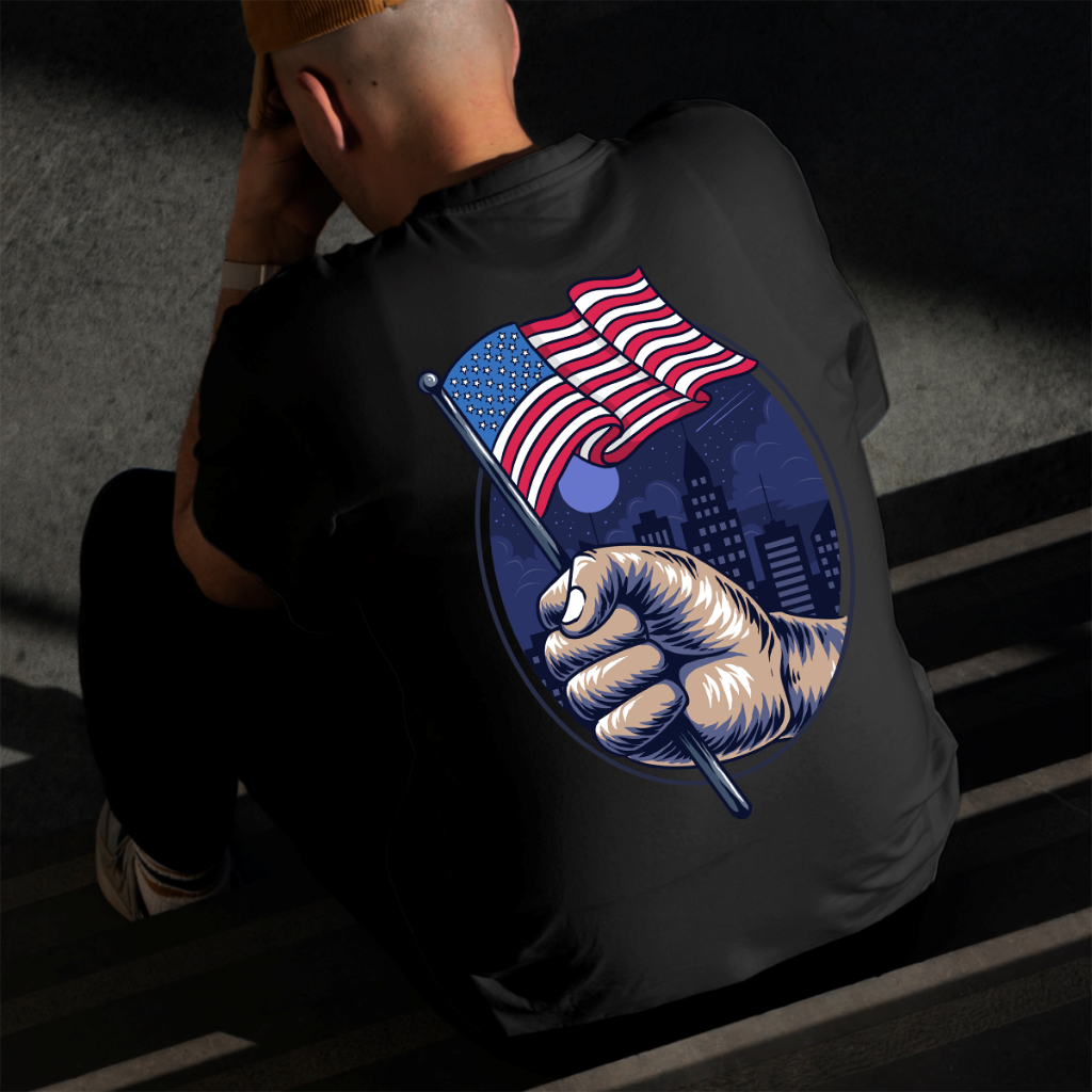 Camiseta Masculina Estampada Patriota EUA 100% Algodão Estilo Conforto Diário Do Tamanho P ao GG