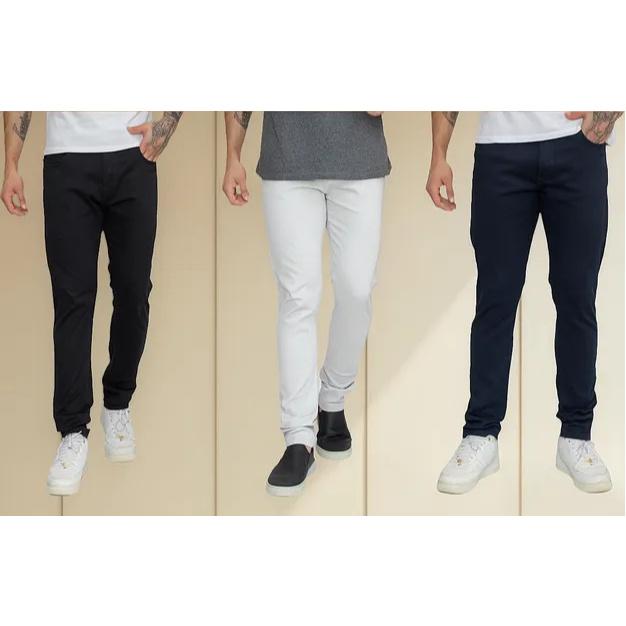 KIT 3 Calça Sarja Masculina Slim Fit Com Elastano Premium PT1