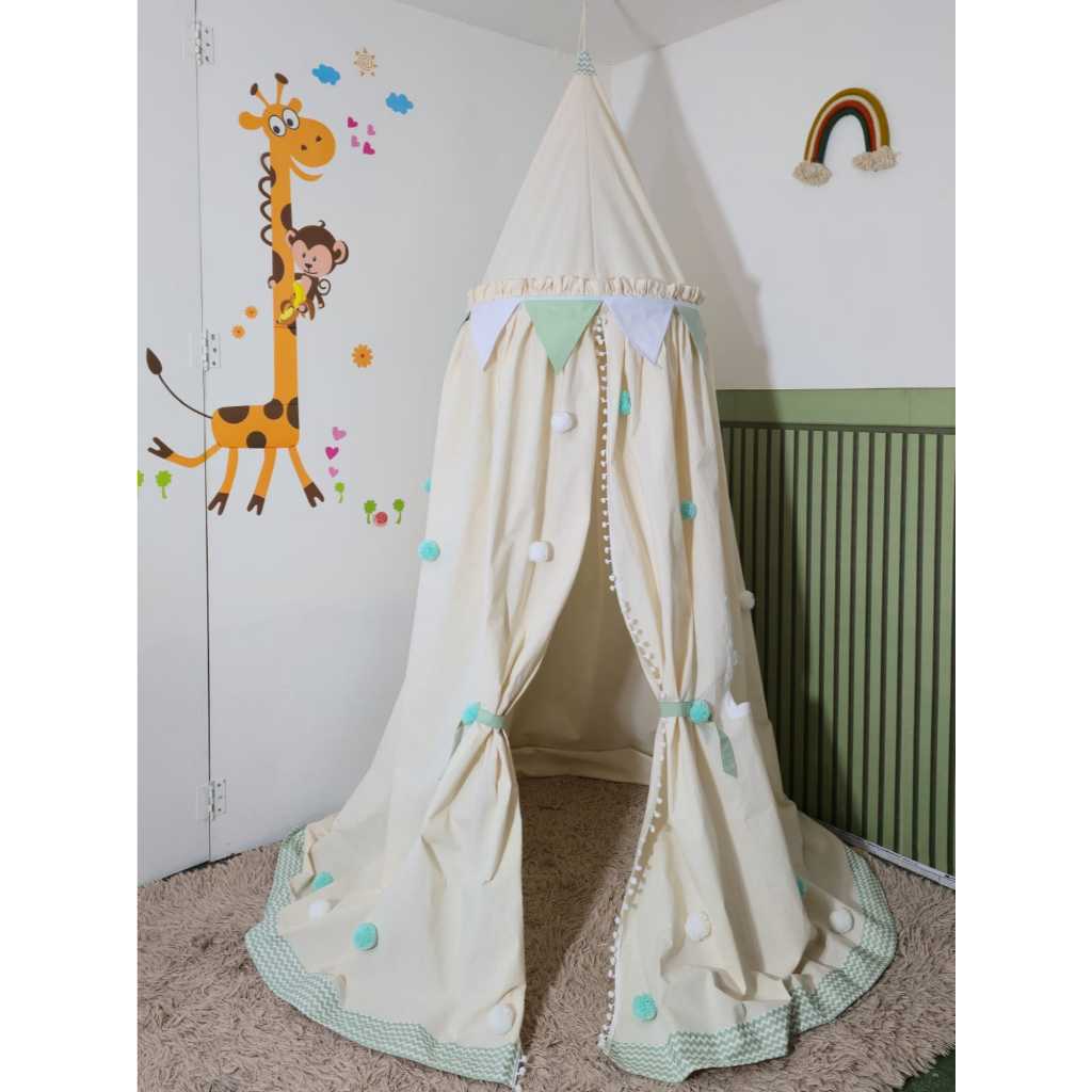 Cabaninha de Teto Chevron Verde/Br cantinho da leitura/Cabaninha de brincar/Cabaninha Dossel quarto de bebê e criança