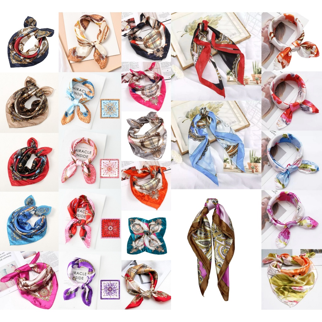 Lenço Feminino Seda Estilo Europeu Retro | Bandana Estampada Luxo | Lenço Quadrado Elegante para Pescoço, Bolsa e Cabeça em Oferta na Shopee