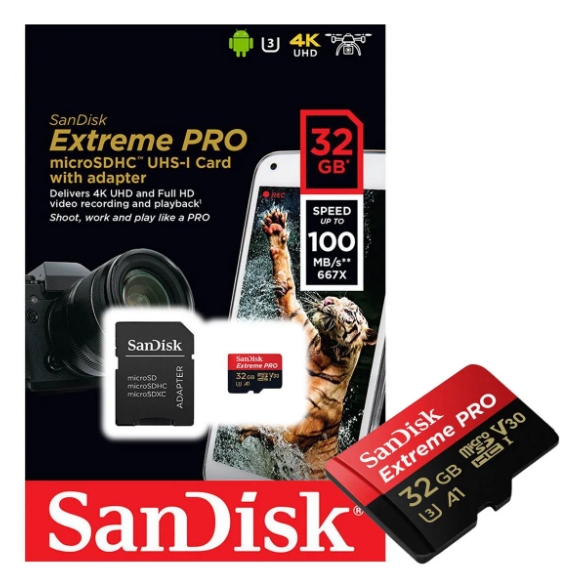 SanDisk CARTÃO DE MEMÓRIA MICRO SD 32GB EXTREME PRO 100MB/S U3 V30 4K