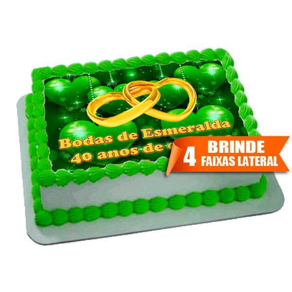 Papel Arroz Bodas de Esmeralda 40 anos 20x30cm para Bolo de 4kg