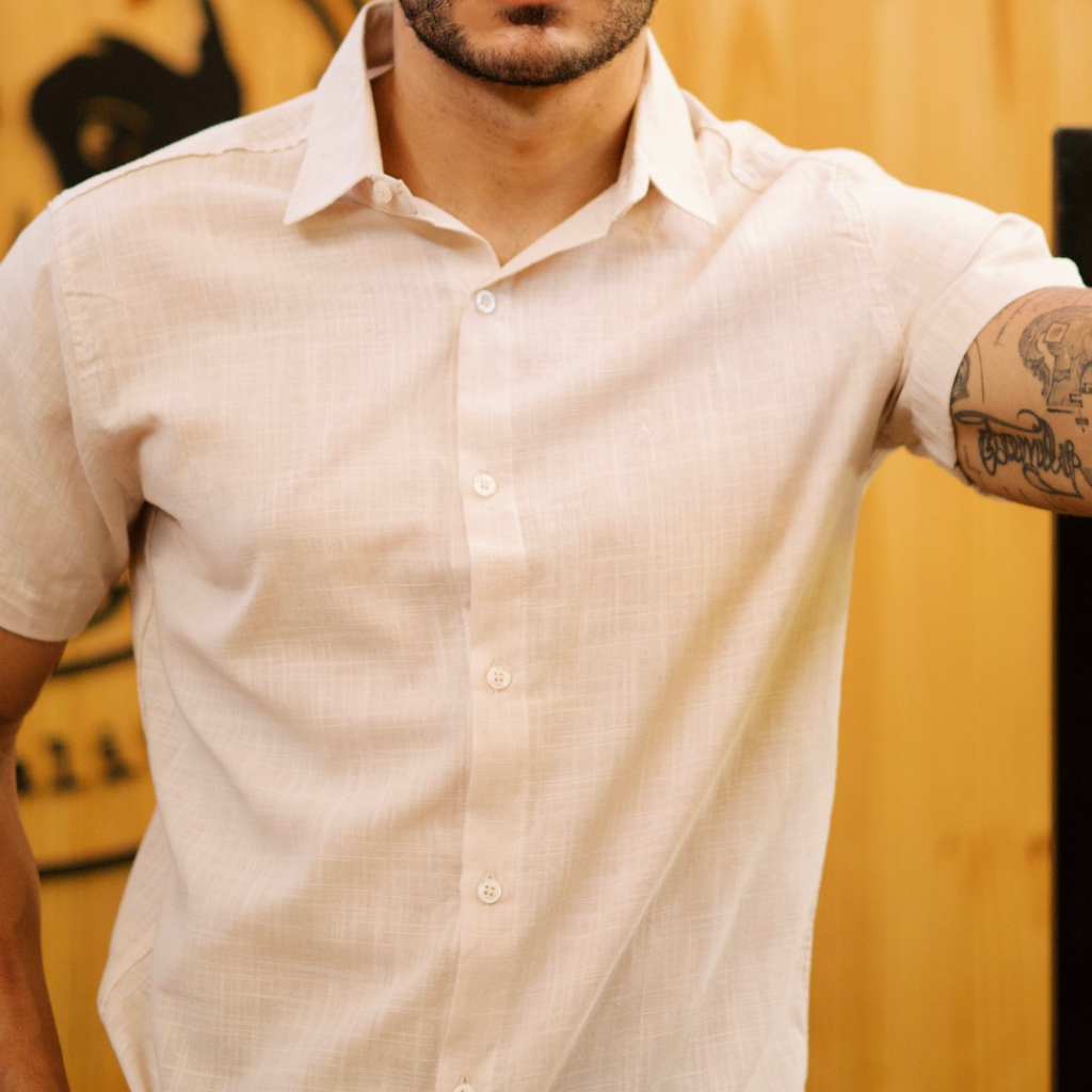 Camisa Social Masculina Algodão Puro Manga Curta Casual Elegante em Oferta na Shopee