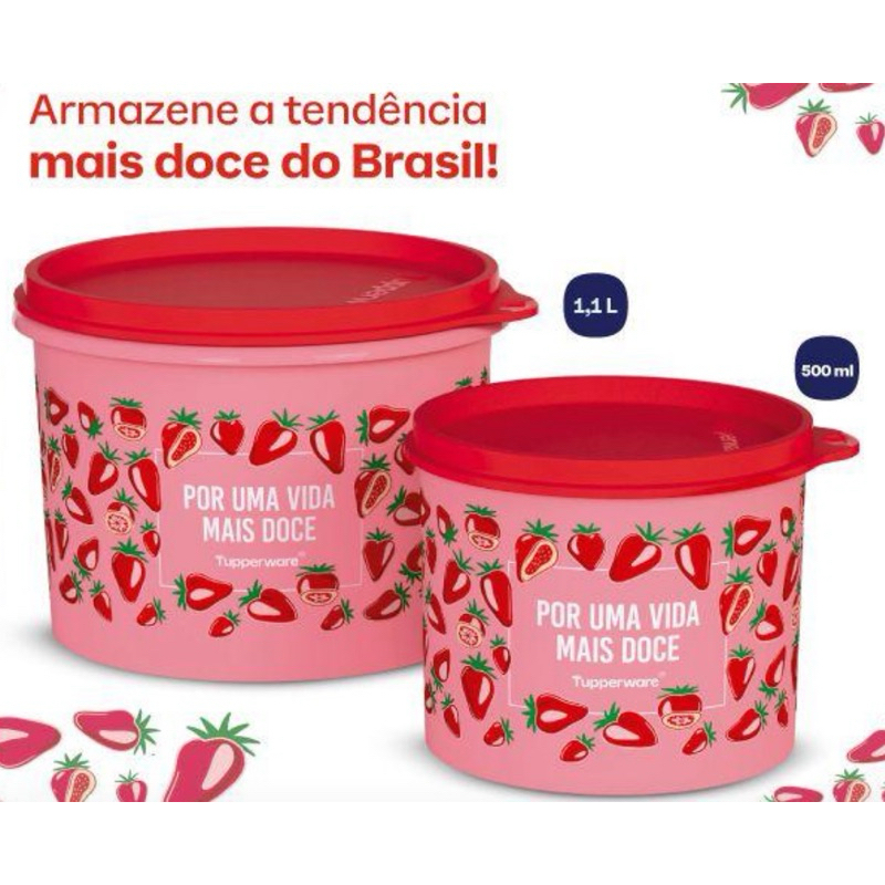 Tupperware Conjunto Morango do Amor: Tupper Caixa 1,1 litros + Redondinha 500 ml