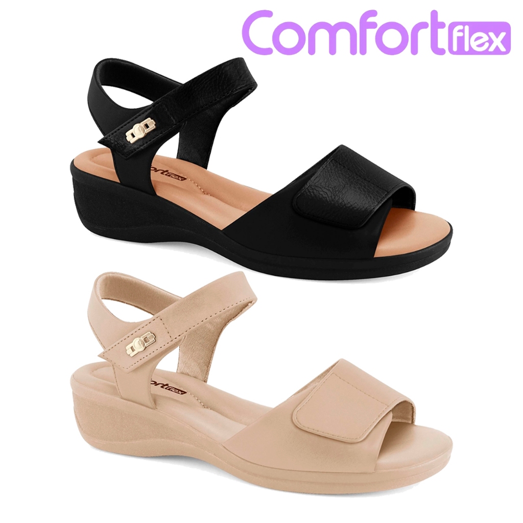 Sandália Feminina Comfortflex Salto Grosso Baixo Ultraconforto Tira Elástico Confortável Original
