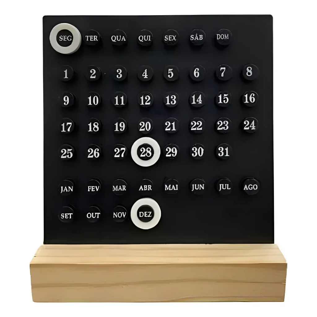 Calendário Permanente De Mesa Base De Madeira Decorativo Liso