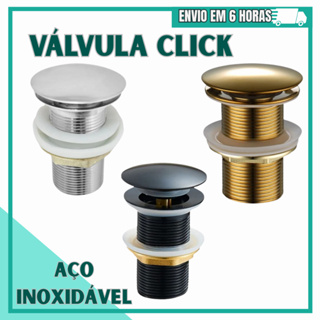 Válvula Click de Metal em Aço Inoxidável nas Cores Inox, Preto e Dourado Para Cuba de Banheiro Cozinha em Oferta na Shopee