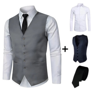 Kit Colete Social Slim + Camisa Masculina P Eventos + Gravata Premium - Promoção