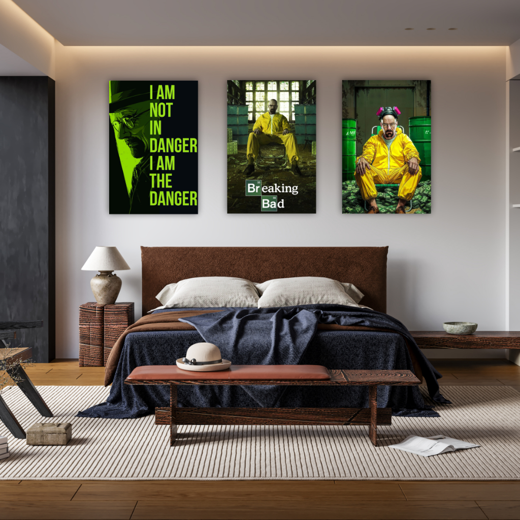 Quadro Decorativo Breaking Bad Walter White Money Série Para Parede Decoração 3 Peças Sala Quarto