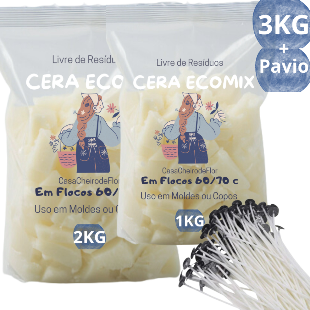 Cera Ecomix e Pavios Para Molde de Velas Artesanal - Kit