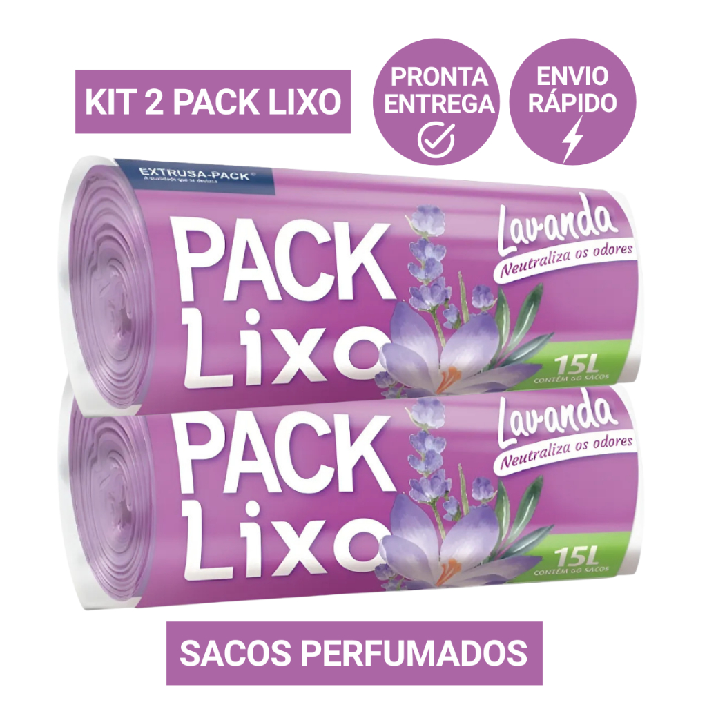 Saco de Lixo Perfumados 15 Litros Lavanda Anti Odores e Insetos Kit 2 com 120 Sacos Banheiro Cozinha