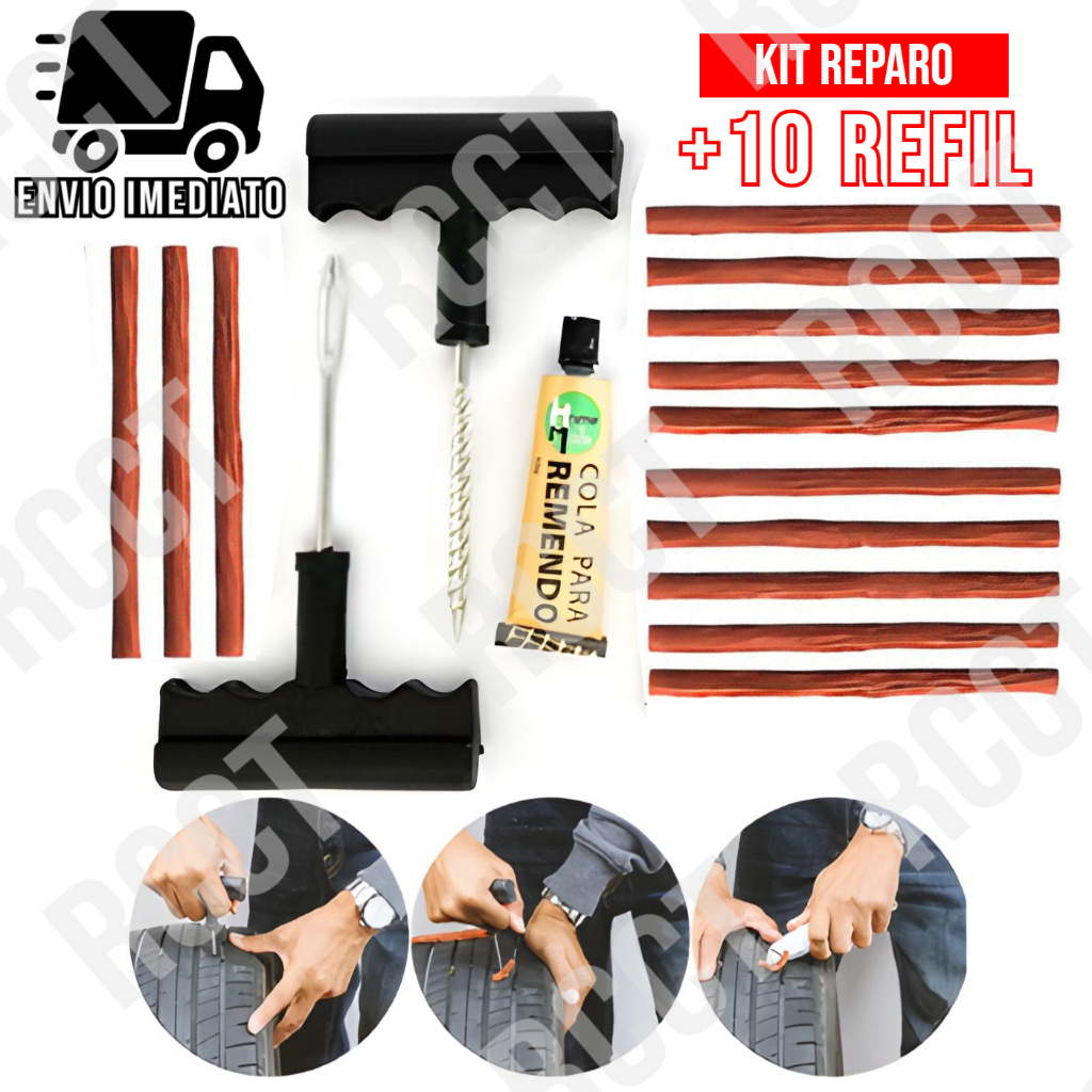 Kit Reparo Pneu sem Camara para Carro e Moto Refil Selante Macarrão Remendo