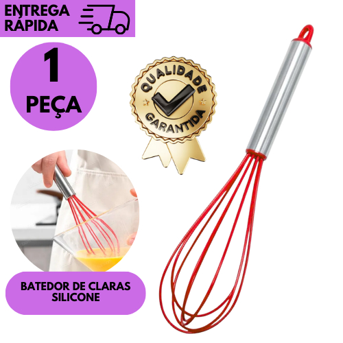 Kit 1 Fouet de Silicone Vermelho Utensílio Para Cozinha, Confeitaria e Sobremesas