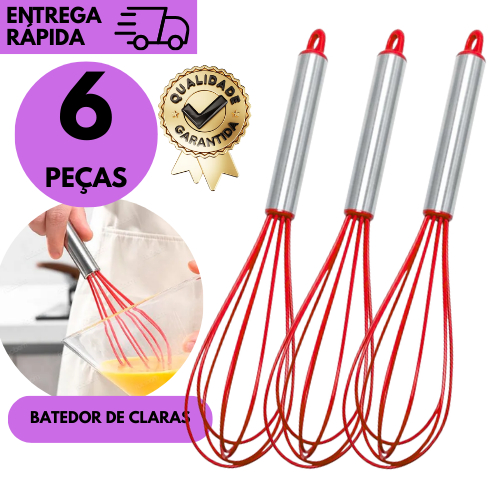Kits 6/5/4 ou 3 Pçs Fouet Vermelho de Silicone Batedor Ideal Para Ovos, Bolos, Chantilly e Creme