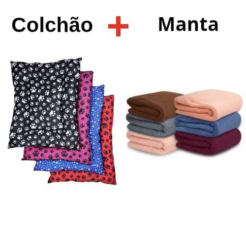 kit  cama e manta 1,10x90 colchao Para Cachorro ou Gato Caminha Pet Lavável com Zíper