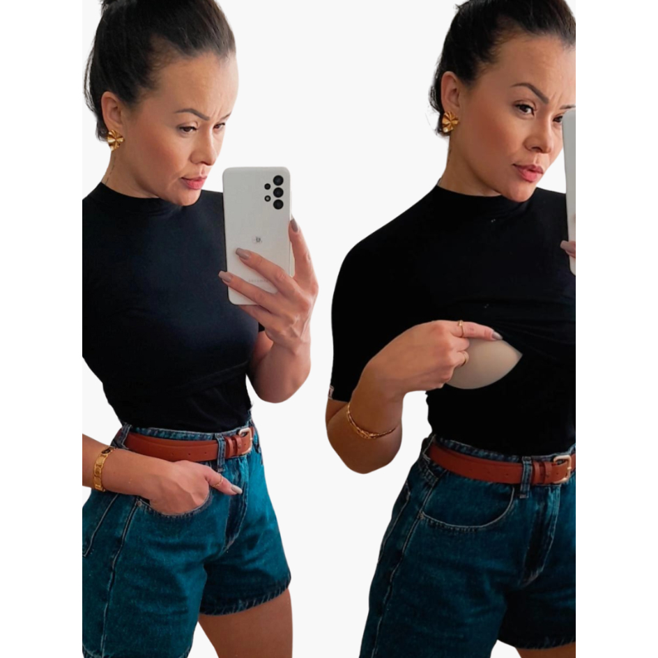 Blusa amamentação manga curta, gola media, blusa amamentação estilosa, lactante, gestante, gravida em Oferta na Shopee