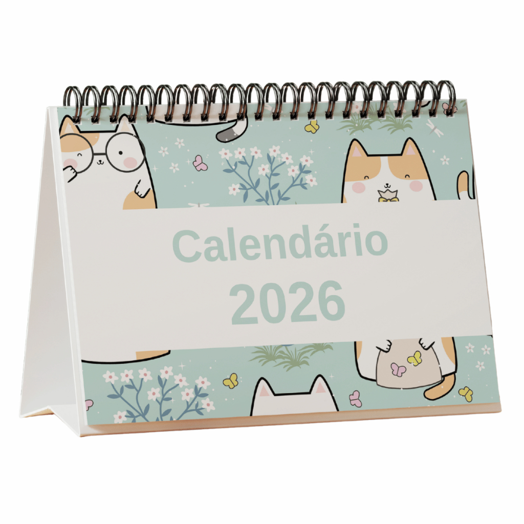 Calendário de Mesa Decorativo 2026 Gatinhos Fofos A5 Planner Cute Cats Personalizado Achala em Oferta na Shopee