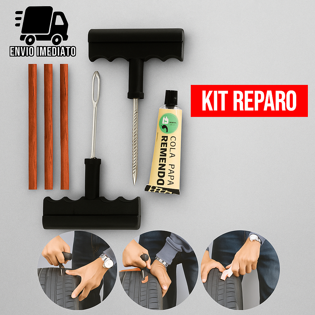 Kit Reparo Pneu sem Camara para Carro e Moto + 20 Refil Selante Macarrão Remendo