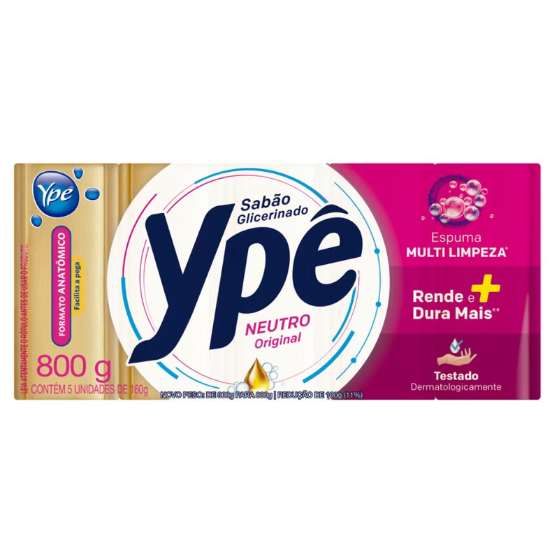 Sabão Em Barra Glicerinado Ypê Neutro 800g (pacote 5x160g)