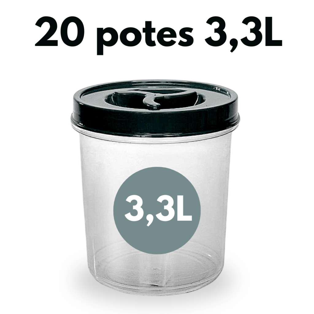 Jogo 20 Pote Mantimento 3,3 Litros Tampa Rosca Pote Redondo Transparente BPA FREE Açúcar Cereal