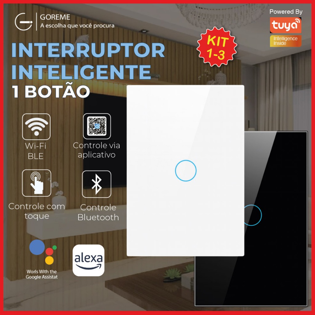 Interruptor Inteligente de Toque Wifi Com 1 Botão Controle por Aplicativo Alexa Tuya e Google em Oferta na Shopee