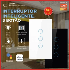 Interruptor Inteligente de Toque Wifi Com 3 Botões Controle por Aplicativo Alexa Tuya e Google