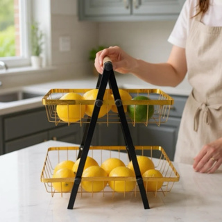 Fruteira de Mesa Dourada Organizador de Frutas Premium Cesto Metal Aramado Multiuso Organizador 2 Andares em Oferta na Shopee