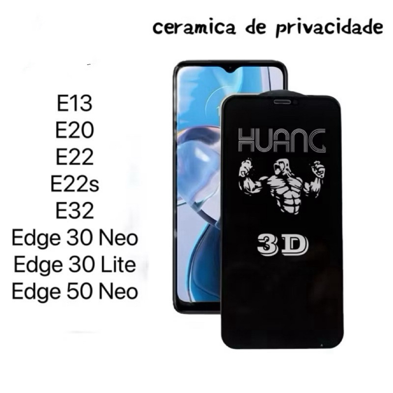 Película 9D Ceramica Privacidade Anti Spy para Motorola E13 E20 E22 E22s E32 Edge 30 Neo Edge 30 Lite Edge 50 Neo