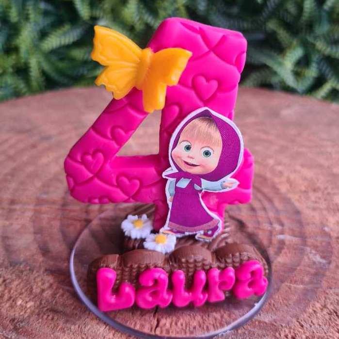 Vela Masha e o Urso Biscuit para aniversário, decoração, COM NOME em Oferta na Shopee